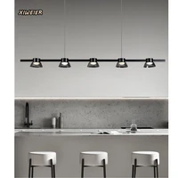 modern minimalist black restaurant office study long strip chandelier nordic designer living room indoor led lamp