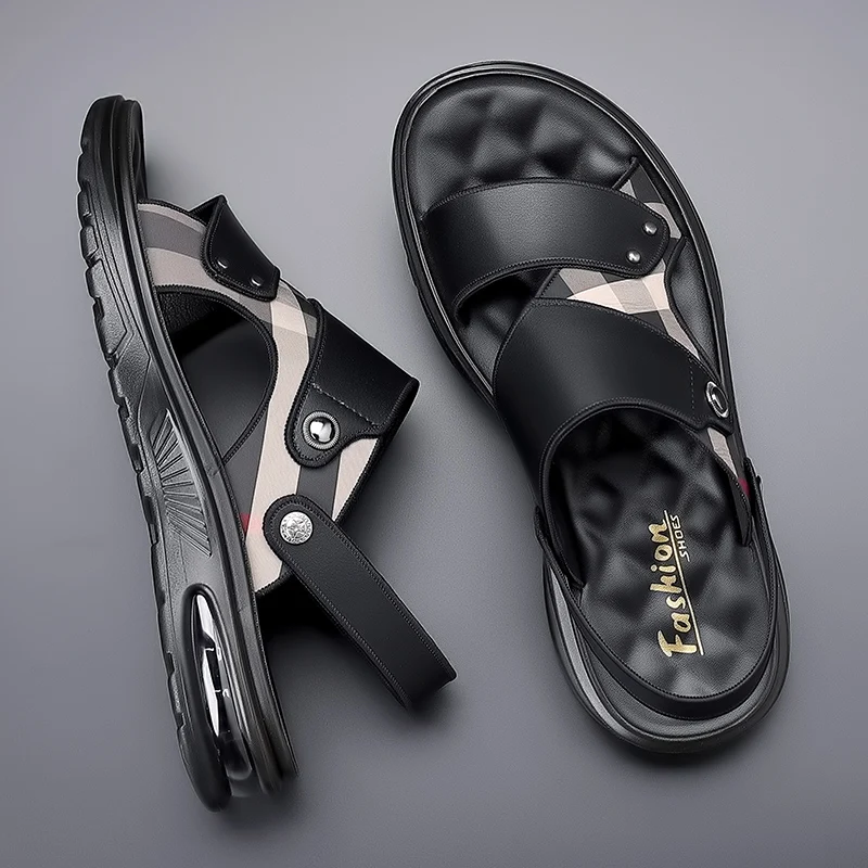 

Сандалии мужские кожаные спортивные, дышащие пляжные тапочки, Нескользящие, износостойкие, летняя обувь