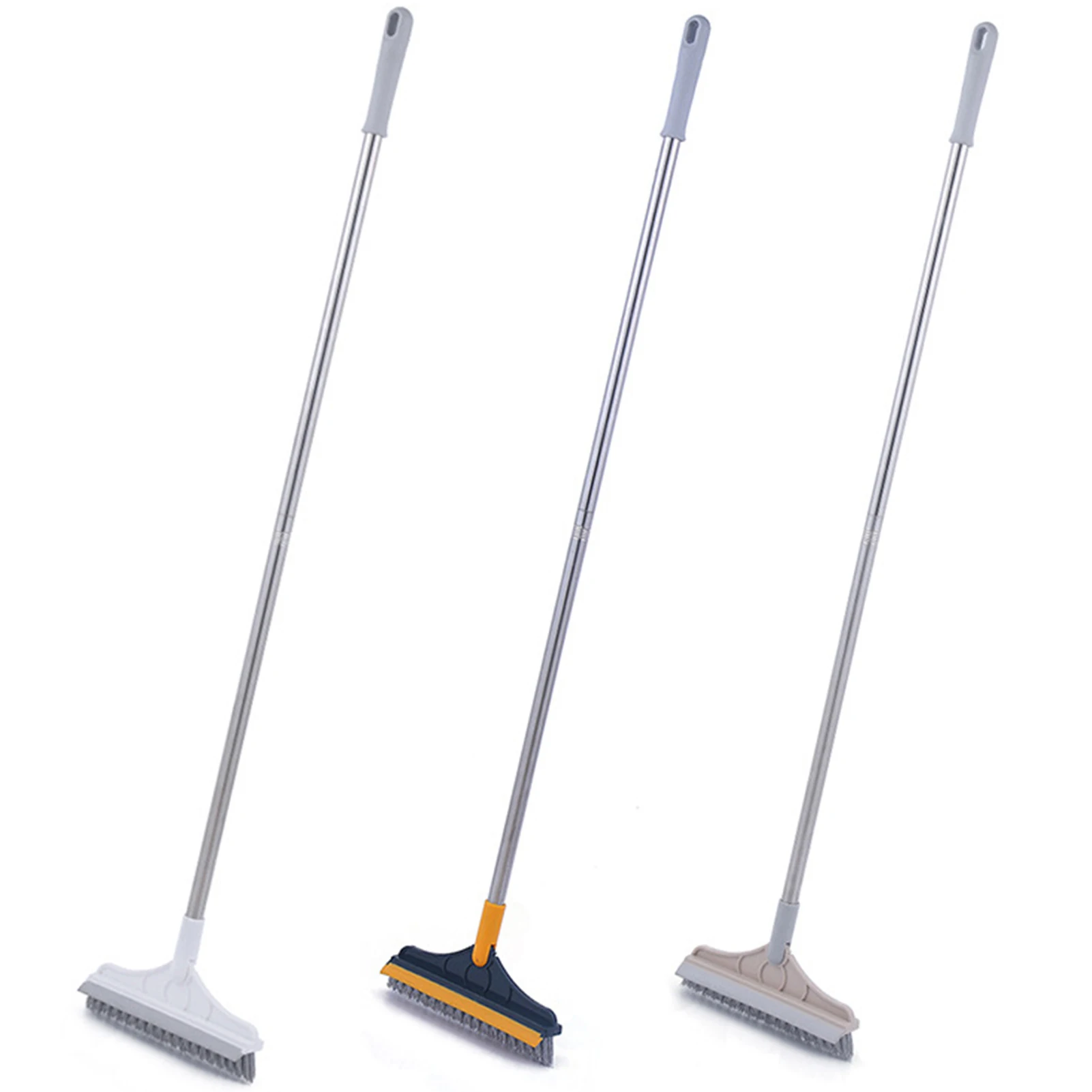 

2 In 1 Stainless Metal Long Handle Scrubber Floor Brush Scrub Brush With Adjustable Detachable Stiff Bristles For Tile Cleaning