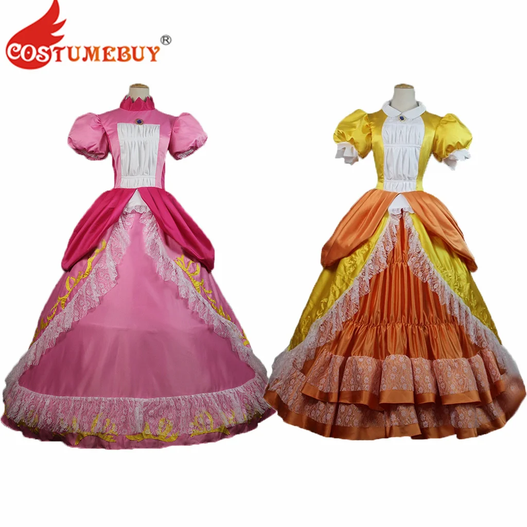 

Princess Daisy Peach Sister Dress Cosplay Costume Peach Pink Dress Adult Women Halloween Party Dress Daisy Yellow Dress
