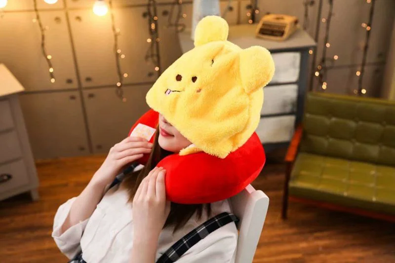 

Soft Disney Lilo And Stitch Cartoon Hooded U-pillow Travel Pillow Plus Hat Cushion Soft Nursing Adult Kids Winnie Pillow Gifts