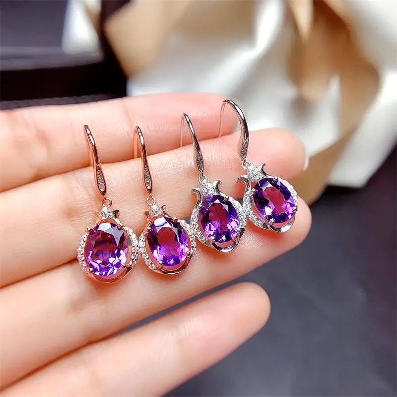 

Real 10K Rose Gold Jewelry Natural Amethyst Gemstone Drop Earring Women 925 Jewelry Bizuteria Aretes De Mujer Garnet Earrings