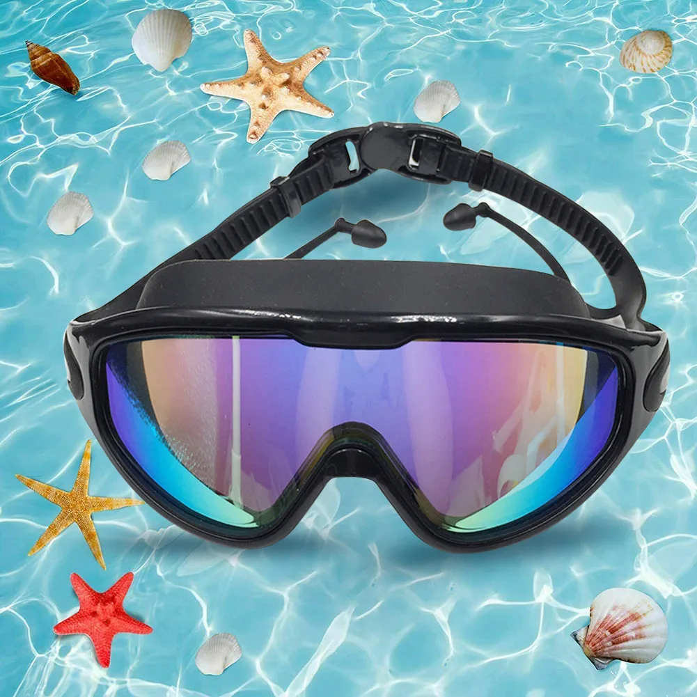 

Big-frame Anti-Fog Swimming Glasses Waterproof Silicone Adjustable Buckle Conjoined Earplug Elastic Antifogging for Water Sports