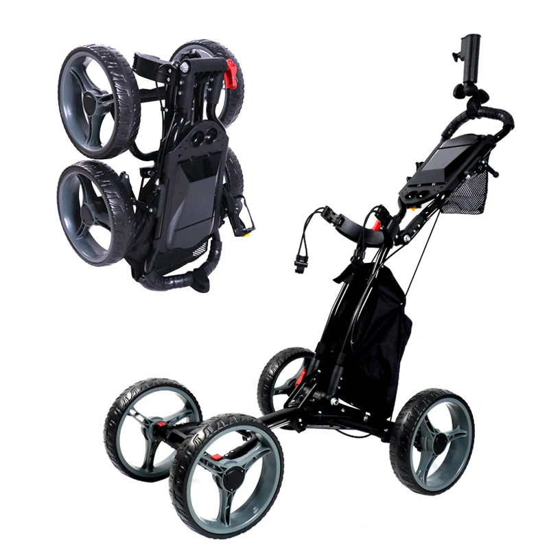 Cart Four Wheels Aluminium Alloy Trolley With Umbrella Holder Bottle Cage Fixing Rope Manual Brake