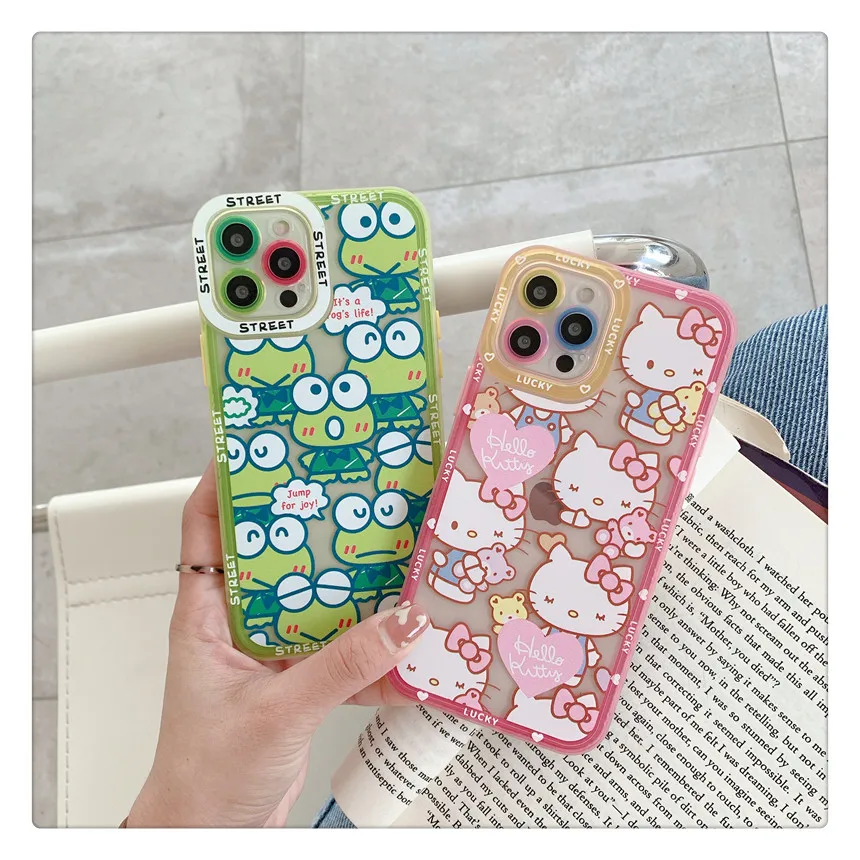

Miniso Hello Kitty Kawaii Kero Keroppi Frog Soft Phone Case For IPhone 14 Plus 13 12 11 Pro Max Angel Eyes Transparent Fudna