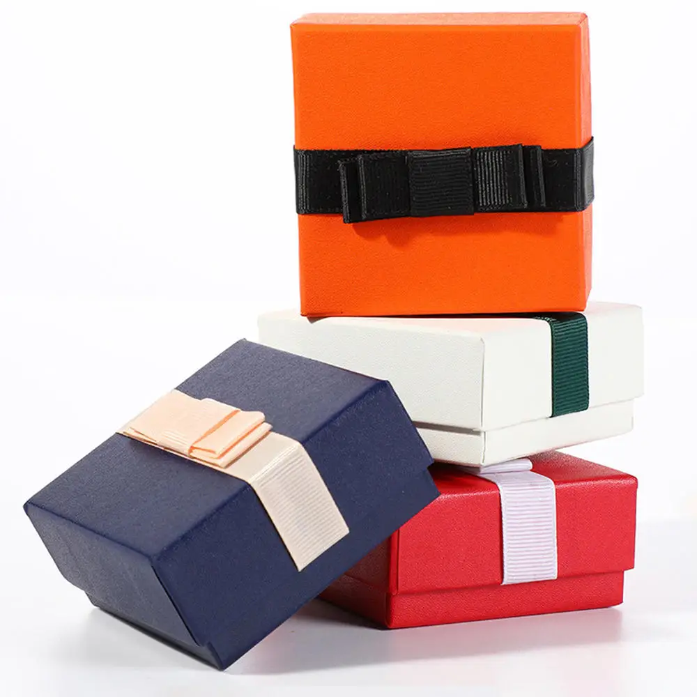 

2023 New Ribbon Bow Square Jewelry Box Solid Color Organizer Gift Box Necklace Earrings Ring Box Paper Jewellry Storage Box