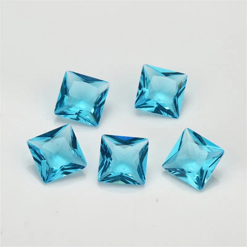 Size2x2~12x12mm Princess Cut Loose Glass Stone Sea Blue Rose Red Green White Black Garnet Color Synthetic Gems Beads For Jewelry