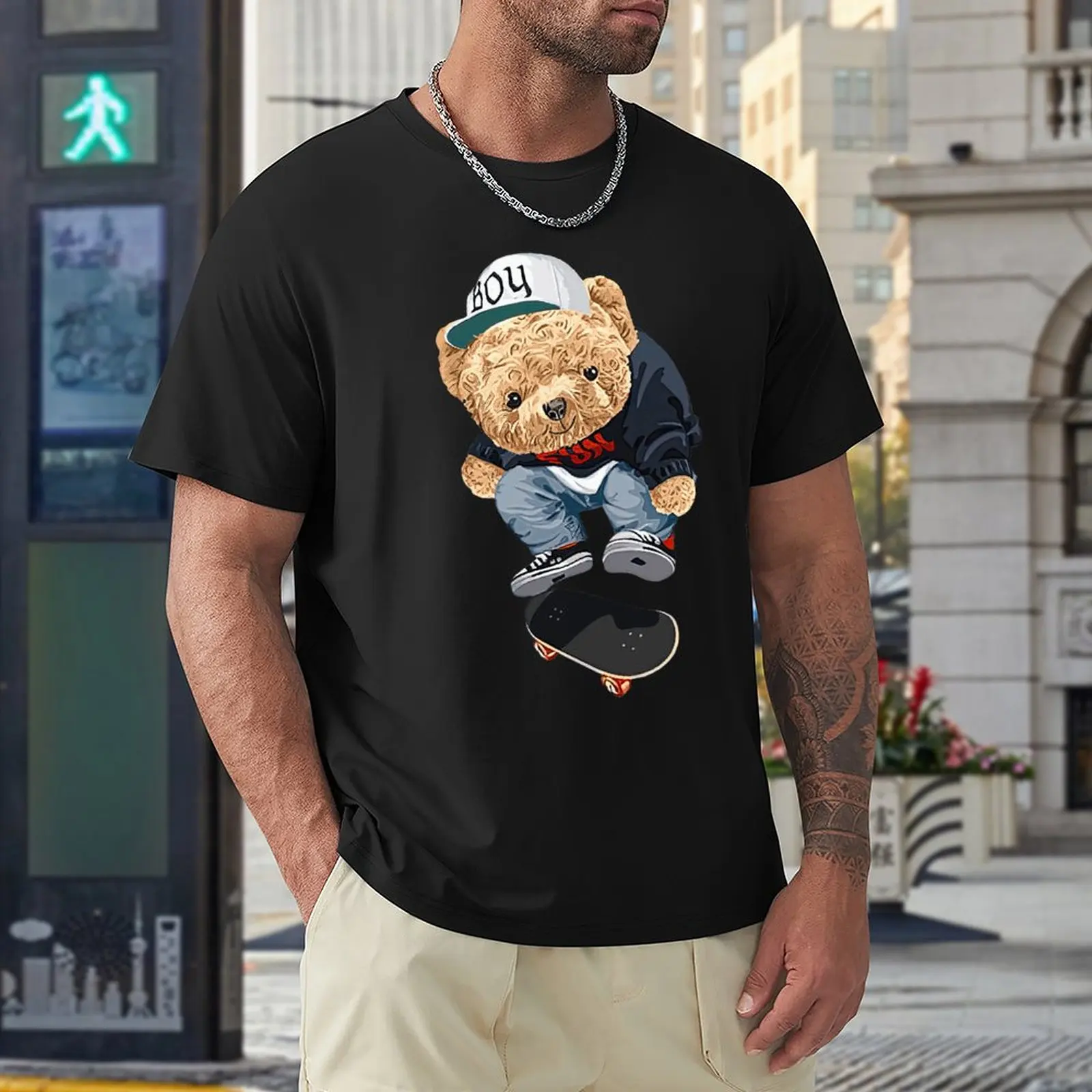 

Cool Skateboard Teddy Bear T Shirts Men Shirt Fashion Clothes Graphics Sweatshirt 100% Cotton TShirts Tee Top