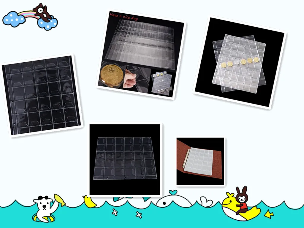 

42 Pockets Classic Plastic Coin Holder Sheet Storage Collection Money Album Case and 10 Pages 30 Pockets Plastic Coin Holders