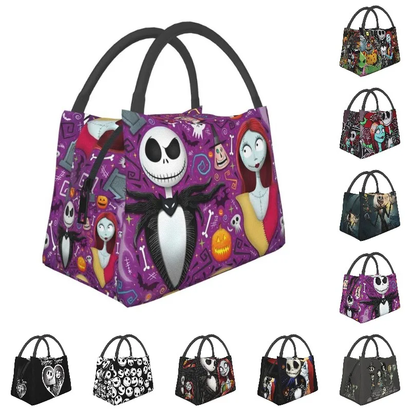 

Tim Burton Christmas Horror Movie Insulated Lunch Tote Bag Women Jack Sally Skull Halloween Resuable Cooler Thermal Bento Box