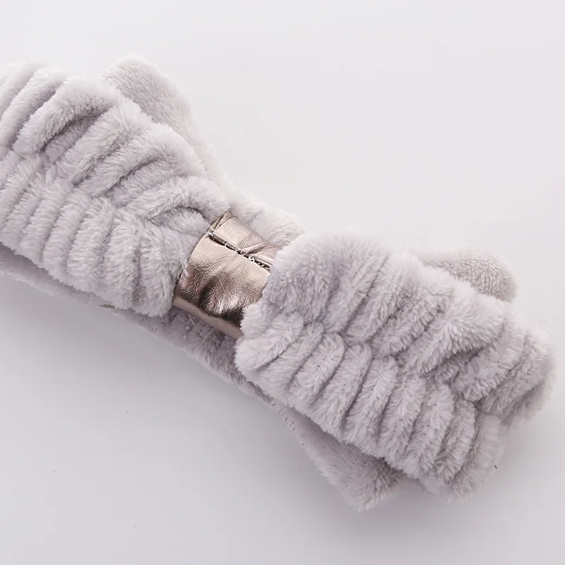 Повязка на голову Женская флисовая эластичная с бантом и надписью OMG |