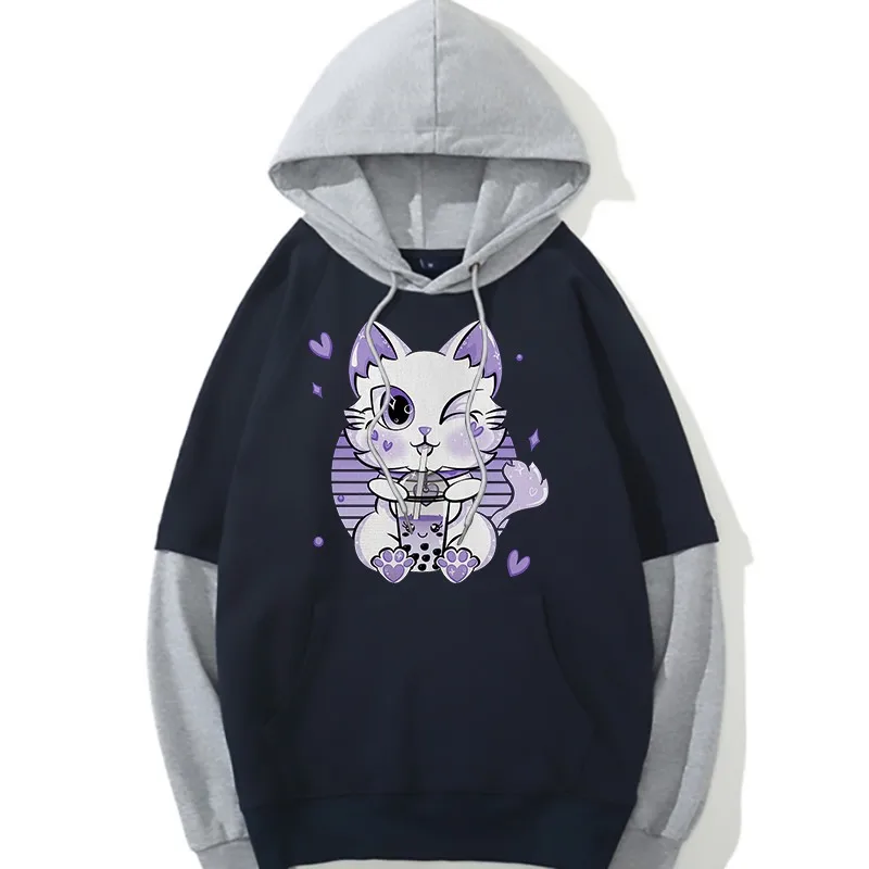 

Cat Boba Tea Funny Cartoon Anime Sweatshirt Oversized Hoodies Autumn Winter Clothes for Women Sweetshirts Plus Size Hoodie Male
