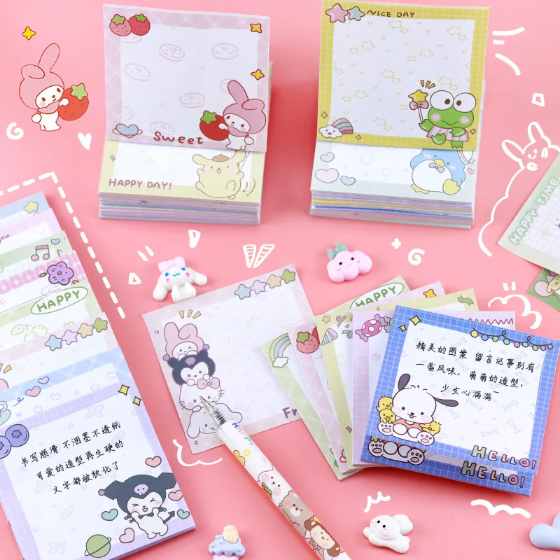 

80 Sheet Sanrio Sticky Note Cinnamoroll Kawaii Hello Kittys Anime Kuromi Cute Pompom Purin Message Book Stickers Toys For Girls