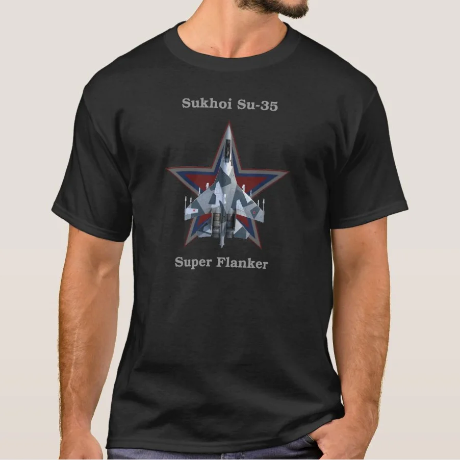 

Russian Air Force Red Star Su 35 "Super Flanker" Fighter T-Shirt. Premium Cotton Short Sleeve O-Neck Mens T Shirt New