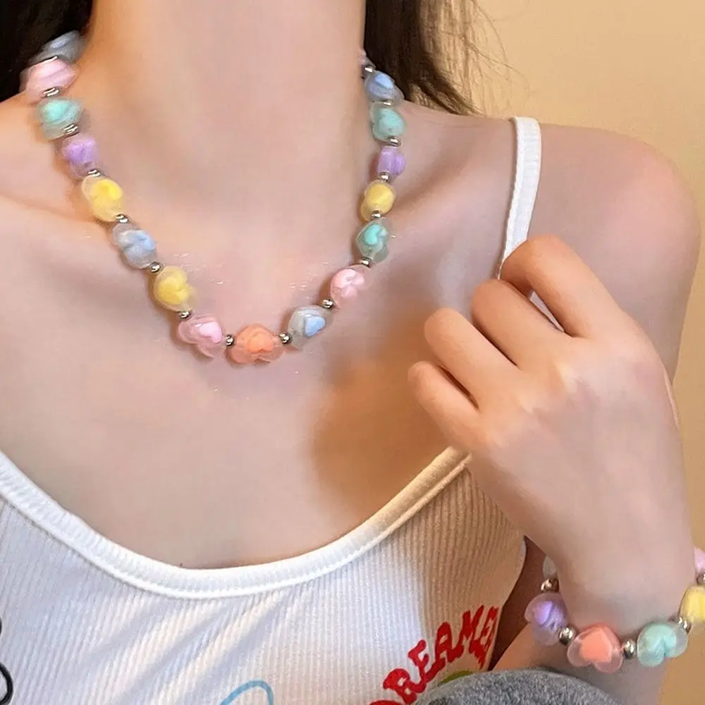 

Resin Beading Star Heart Necklaces Y2K Colorful Sweet Cool Spicy Girl Clavicle Chain Girl Gift Summer Jewelry