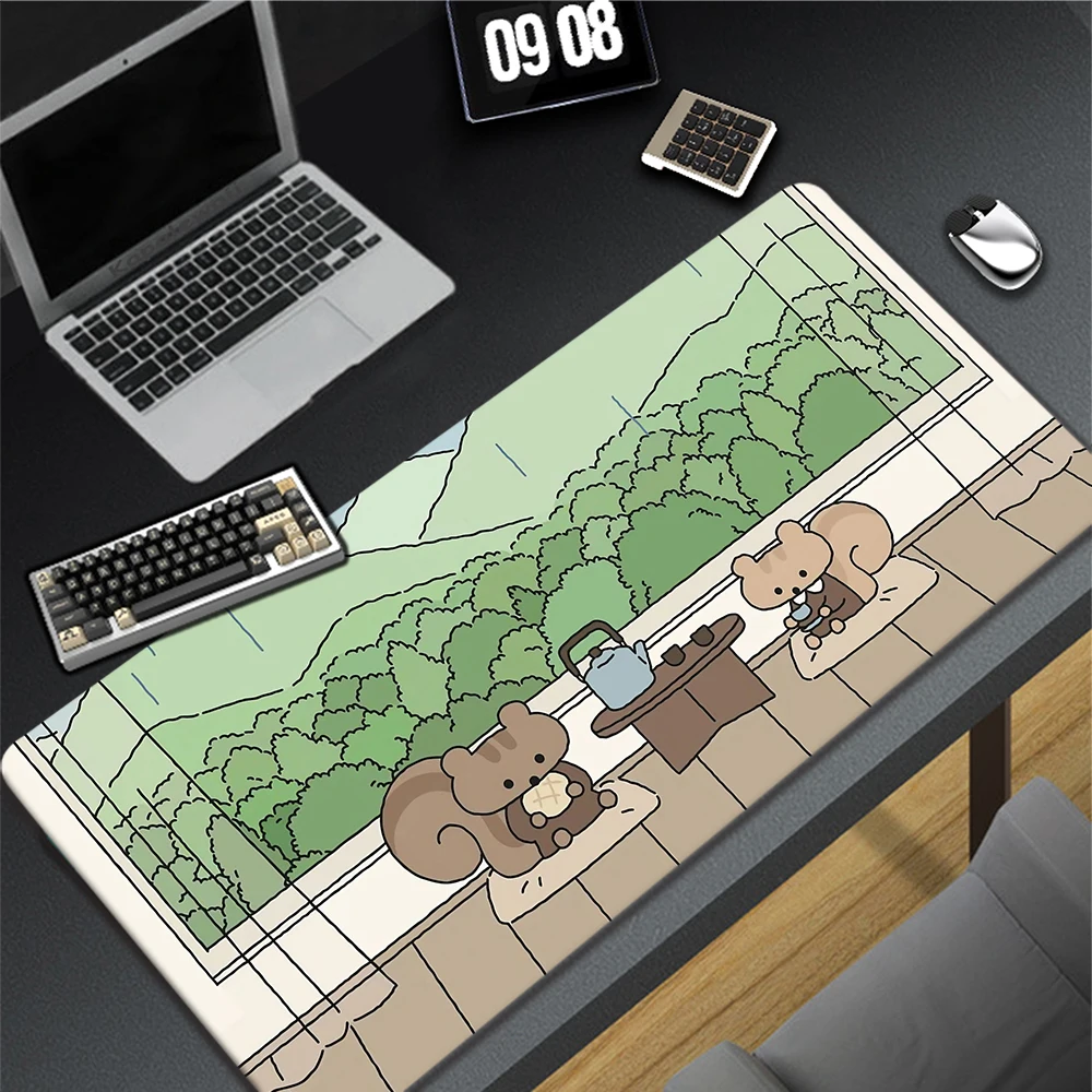 

Large Plant Mousepad Kawaii Mouse Pad Home Office Deskmat Non-slip Rubber Keyboard Mat Cute Cat Table Carpet XXL 900x400mm