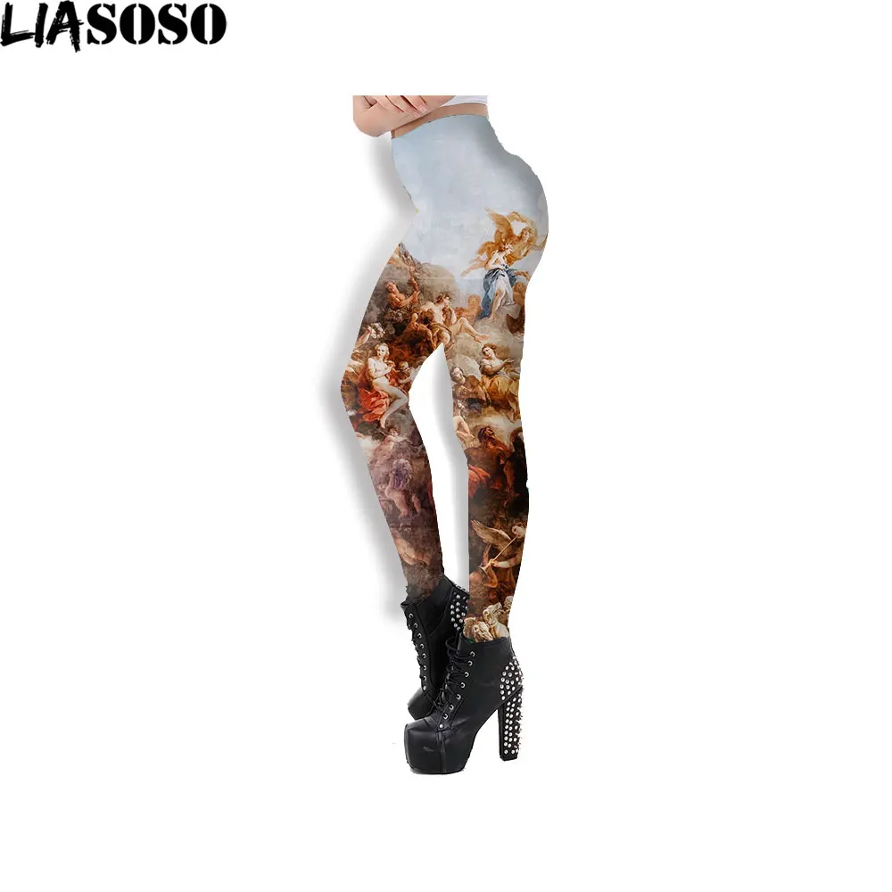 SONSPEE 3D Printed Leggings Retro Style Comfortable Outer Pants Polyester Yoga Pants Ankle Pants Vintage Oil Painting Mission