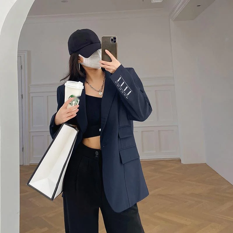 

Autumn WOMEGAGA Spring 2022 European New Retro Casual Style Solid Color Loose Notched Single Button Blazers Female KXI4