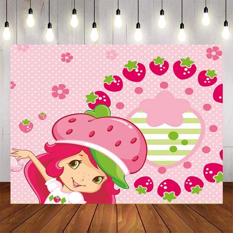 

Girl Birthday Strawberry Background Photography Pink Decoration Sweet Berry Cake Crush Party Photo Backdrop Photoshoot Banner