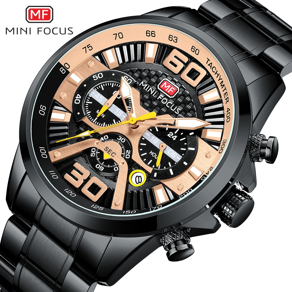 

MINI FOCUS Quartz Watch for Men Top Brand Luxury Black Stainless Steel Strap 3ATM Waterproof Male Wrist Watches reloj hombre