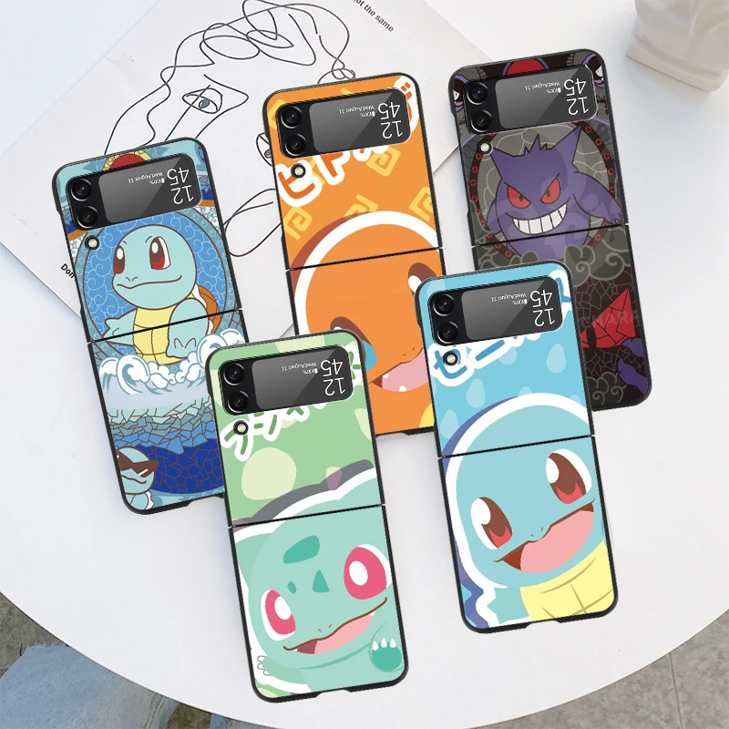 

Phone Case For Samsung Galaxy Z Flip 4 3 5G Hard Cover Z Flip3 Flip4 Black fundas zflip3 zflip4 Coque Lovely Pikachu Gengar
