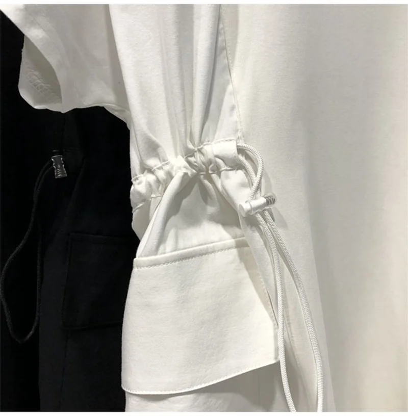 Женское платье с двойным шнурком на талии свободное коротким рукавом двойная