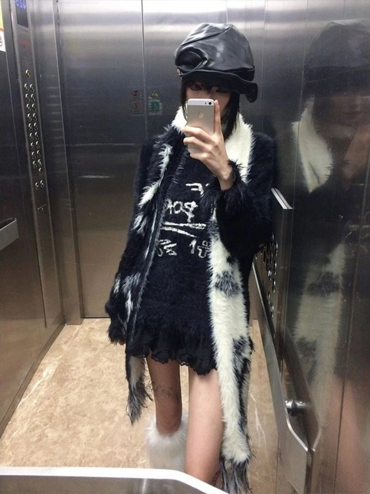 Свободный женский свитер в стиле ретро Y2k винтажный трикотажный панк с надписью