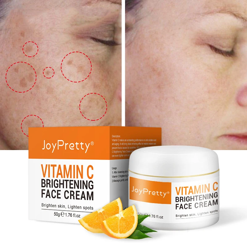 

Vitamin C Face Cream Whitening Moisturizing Remove Dark Spots Fade Freckls Face Anti-Aging Firming Skin Care Creme Products 50g