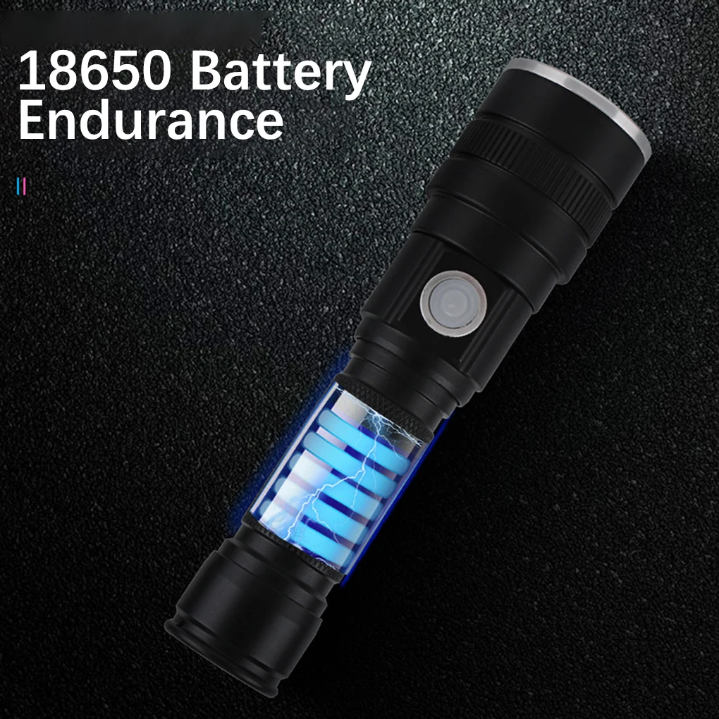 

Electric Torch Handheld Telescopic Zoomable USB Charging 1800LM IPX4 Waterproof 3 Gear Flashlight with Lanyard No