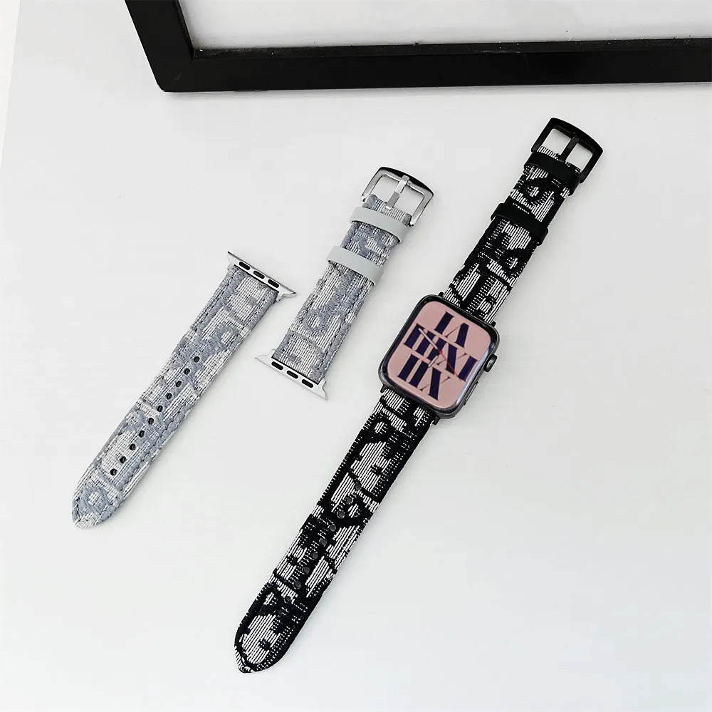 

Ремешок кожаный для Apple Watch Band 44 мм 41 мм 38 40 мм, роскошный нейлоновый браслет из воловьей кожи для iwatch Series 8 7 SE 6 5 4 3 42 45 мм