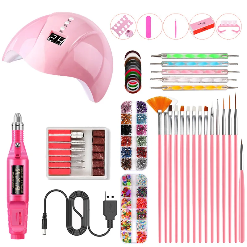

40pcs Nail Whole Set LED Lamp Dryer with Nail Art Diamond Decoration Brush Kit Manicure Tools Set Electric Nail Drill Nail Tool