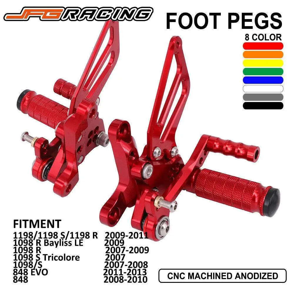 

Motorcycle CNC Adjustable Footpegs Foot Pegs Pedals Rest Rearset For DUCATI 1198 S R 1098 R Bayliss LE S Tricolore 848 EVO