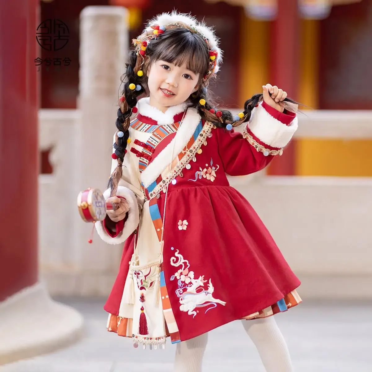 Зимняя одежда Hanfu для девочек детское антикварное платье в стиле Тан Чжума