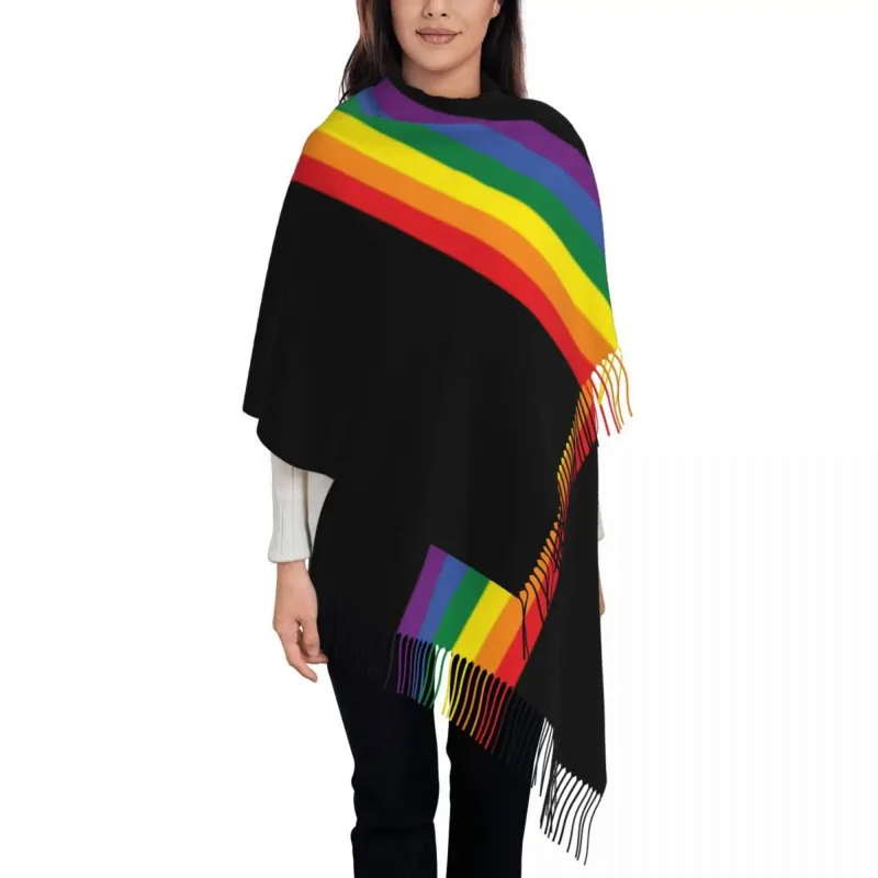 

Ladies Long Rainbow Pride LGBT Strip Scarves Women Winter Fall Thick Warm Tassel Shawl Wraps GLBT Gay Lesbian Scarf