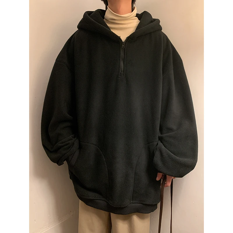 

Autumn Winter Hoodies For Men Hooded Fleece Thick Sweatshirts Male Solid Color Men/ Woman Hoodie Tops Loose New Streetwear