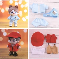 3 piece set light blue sportswear vest 20cm plush doll clothes red baseball cap suspenders to diy 20cm star idol doll clothes