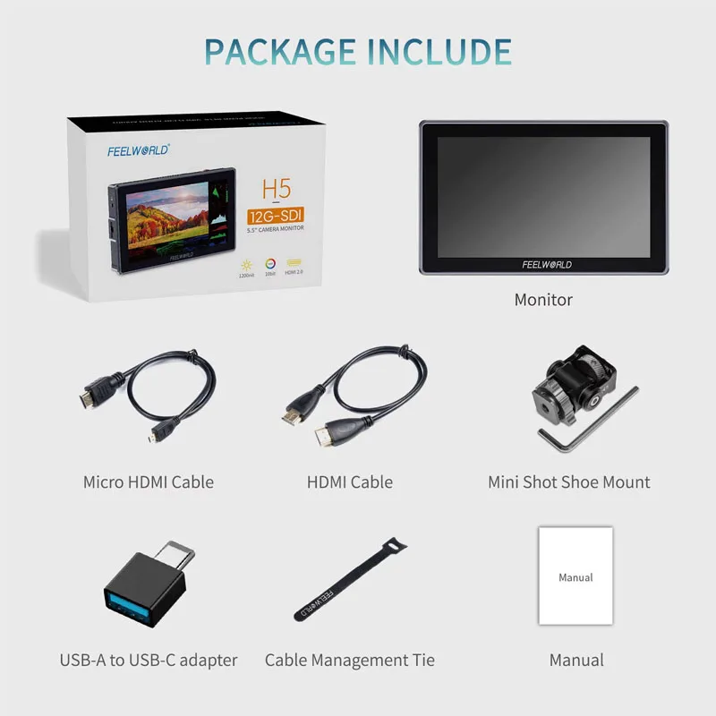 FEELWORLD H5 5.5-дюймовый монитор для камеры 12G SDI 4K HDMI с высокой яркостью 1200 нит, разрешением 1920x1080, сенсорным экраном и алюминиевым корпусом (art.: 3920da21c2a91) - 3920da21c2a91
