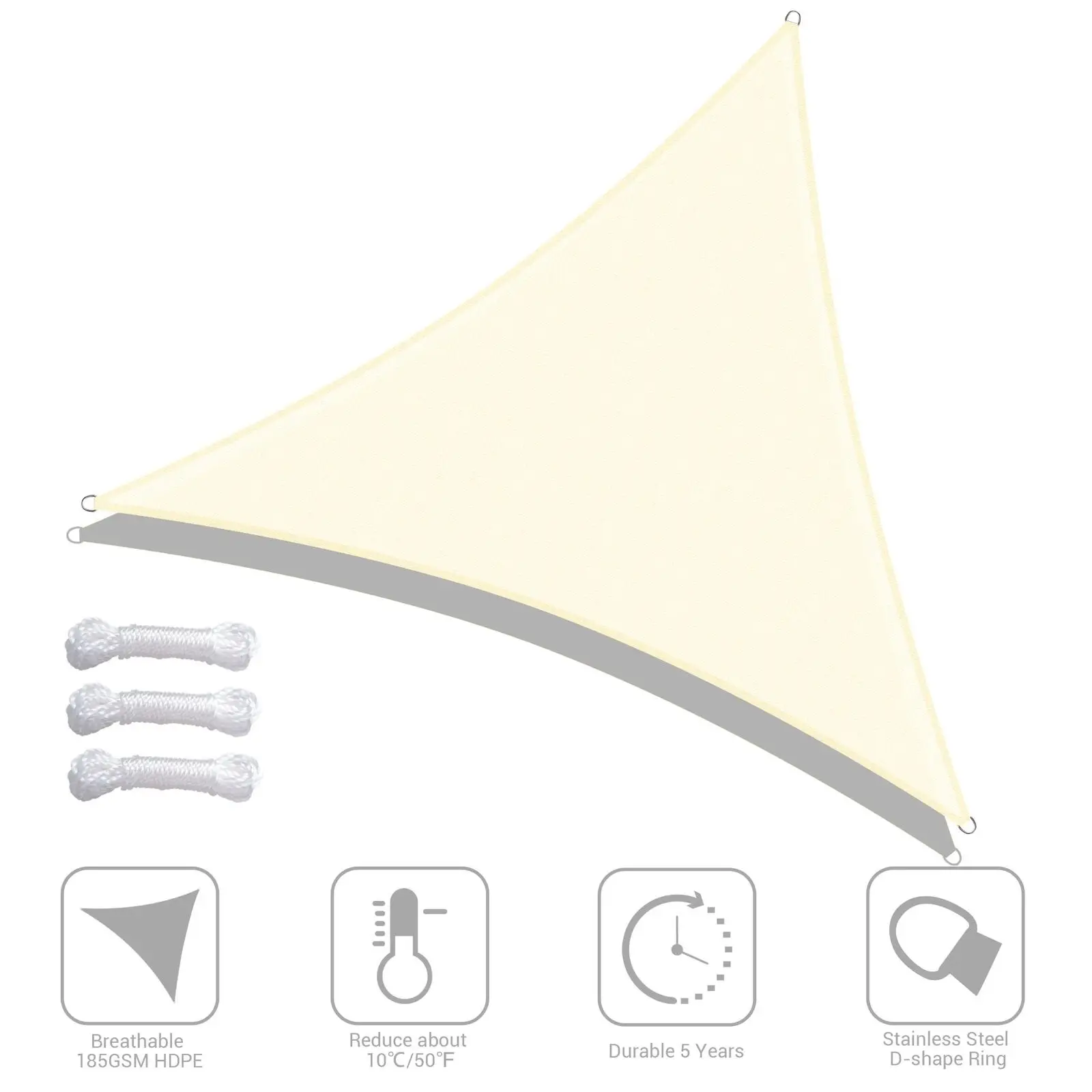 

20'x20'x20' Equilateral Triangle Sun Shade Sail UV Protection Rice White
