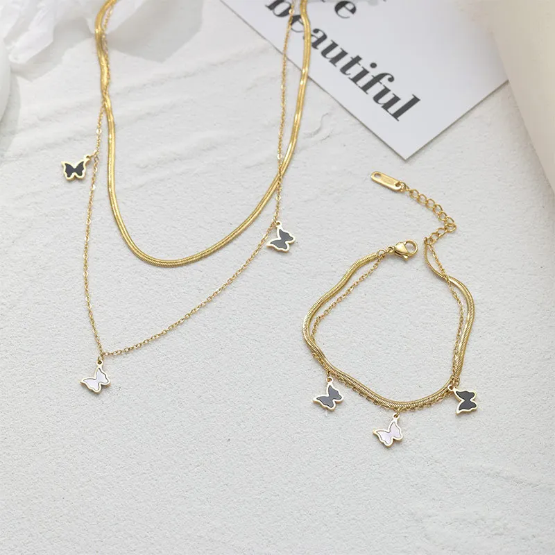 

2 in 1 14K gold plated necklace New butterfly bracelet necklace clavicle chain pendant set