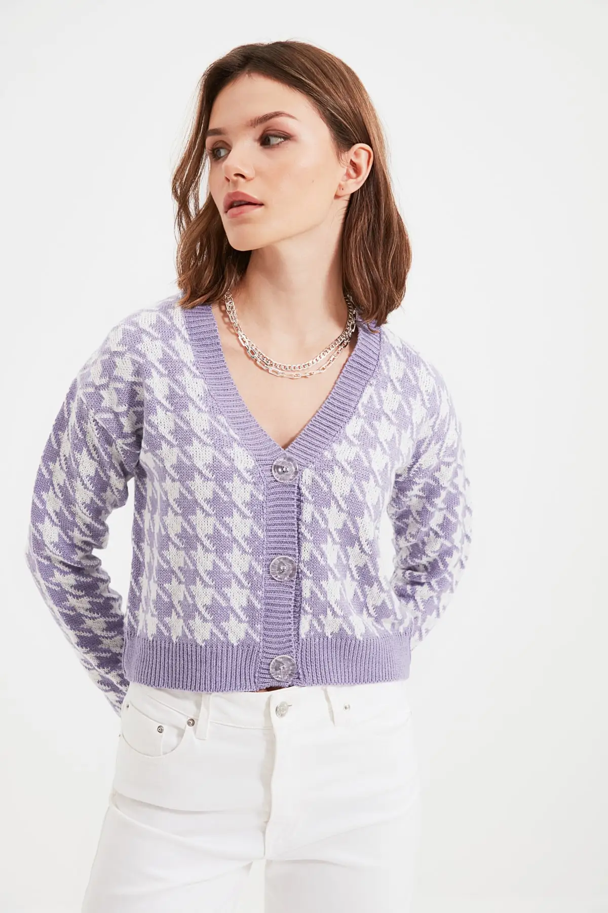 

Trendyol Petite Crop Jacquard Knitwear Cardigan TWOAW22HI0850