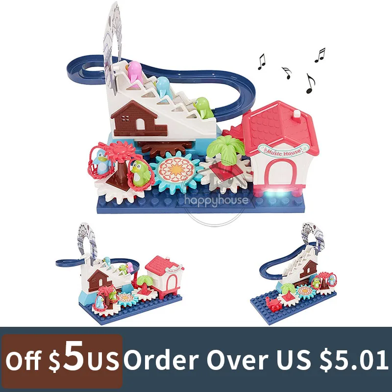 

Musical Building Block Penguin Slide Track Electric Climbing Stair Toys For Children Light Music Baby Toys for Kids 2 3 4 5 Year
