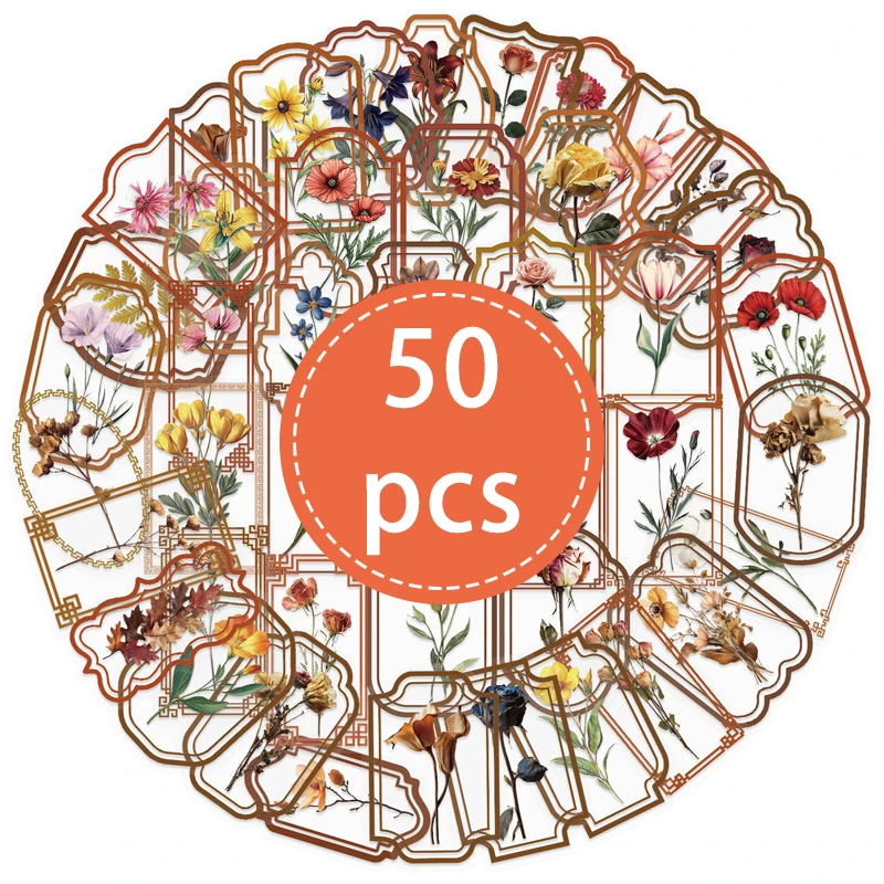 

50 шт. прозрачные наклейки с цветами XIURAN