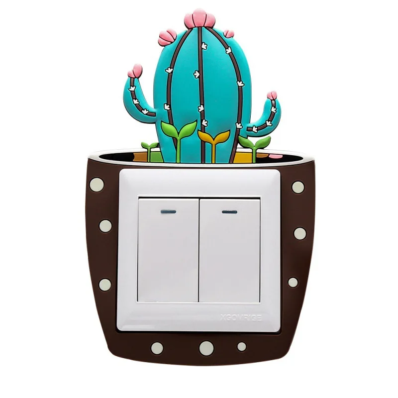 

Luminous Cactus Switch Sticker Creative Switch Cover Socket Wall Sticker Switch Decoration Luminous Sticker Decorative Cover
