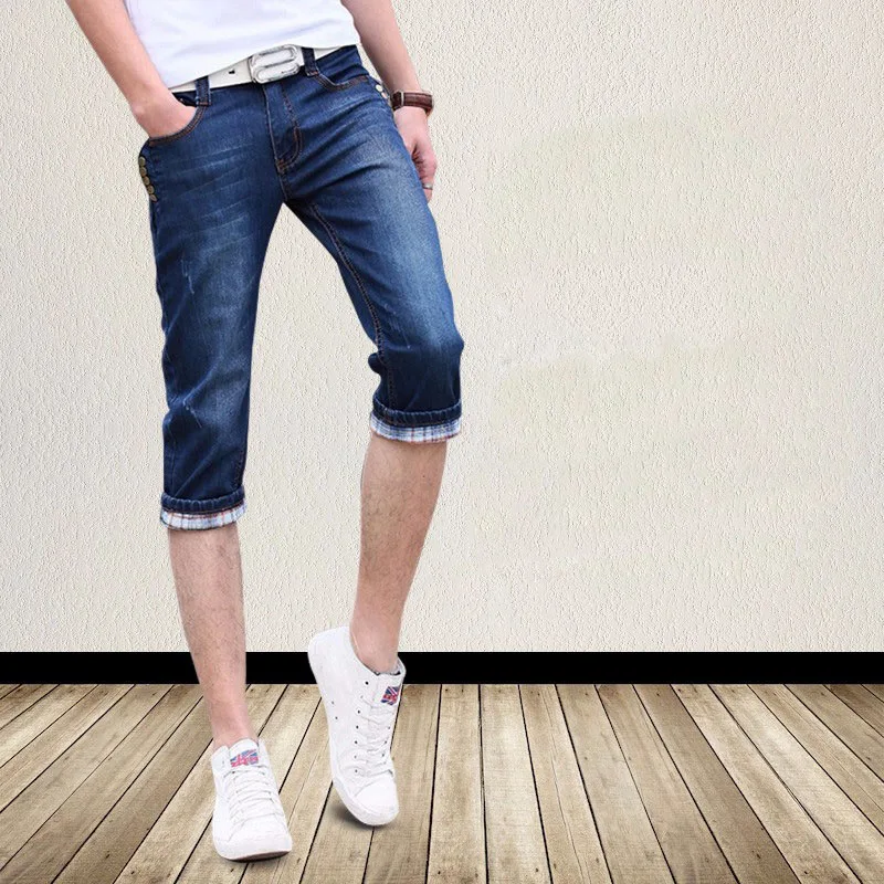 Summer 2022 Teenagers Casual Students Denim Shorts Trendy Men's Half-length Pants Slim Cropped Jeans Thin Men's Trendy Breeches
