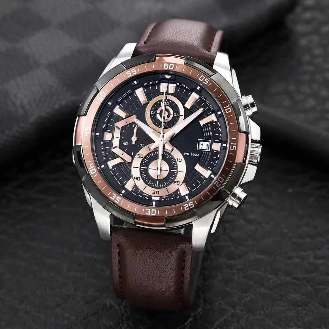 Men's sports quartz EFR watch Full function leather belt All hands can be operated Waterproof World Time 539 series