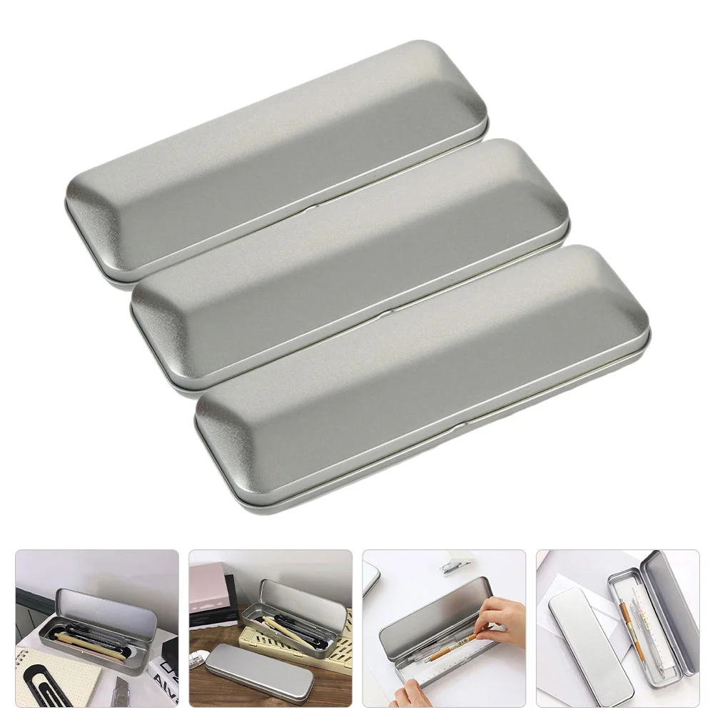 

Tin Box Metal Case Pen Organizer Tinplate Cases School Rectangular Hinged Student Storage Container Containers Tins Makeup