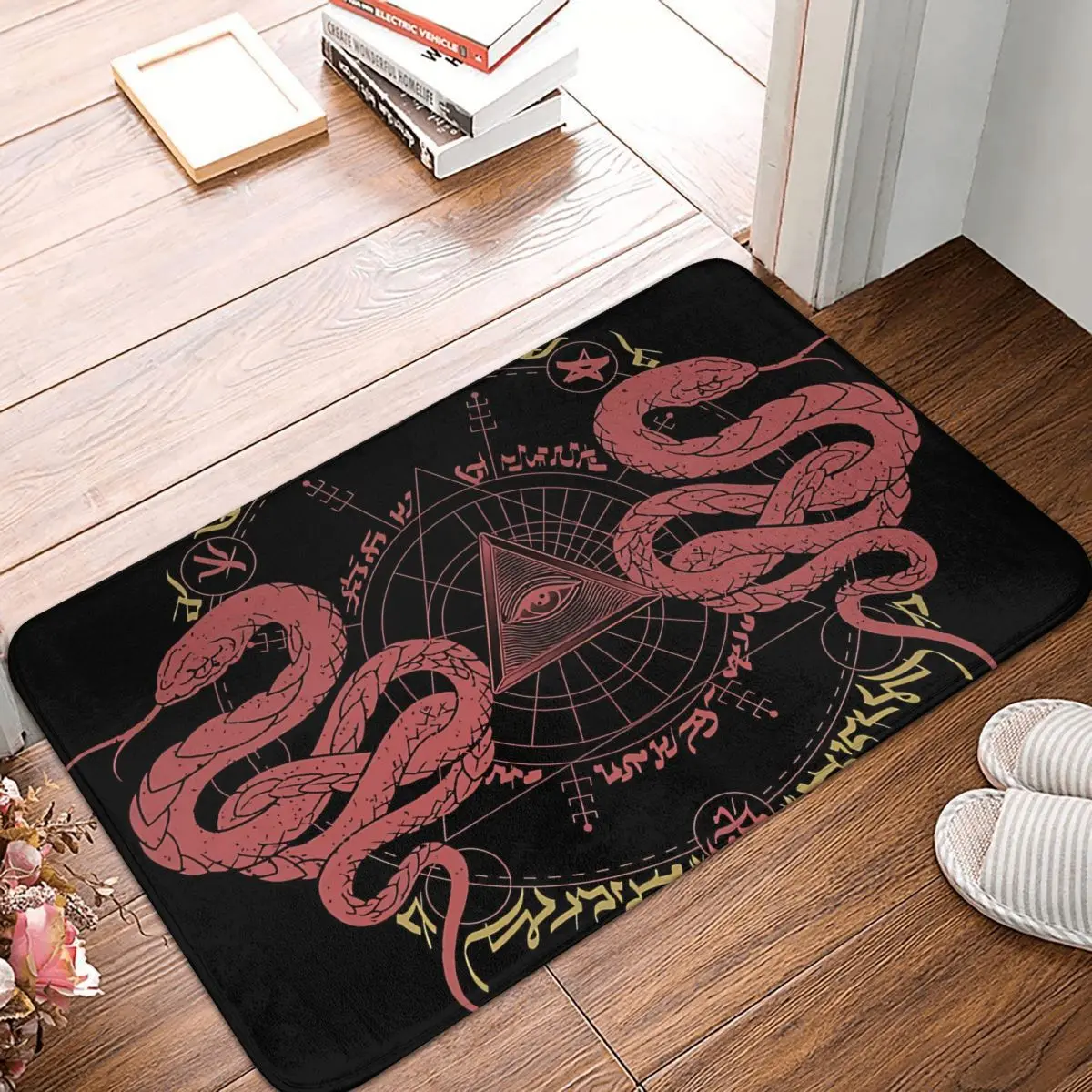 

Bath Non-Slip Carpet All Seeing Eye Guarded By Vipers And Sacred Geometry Flannel Mat Entrance Door Doormat Home Decor Rug