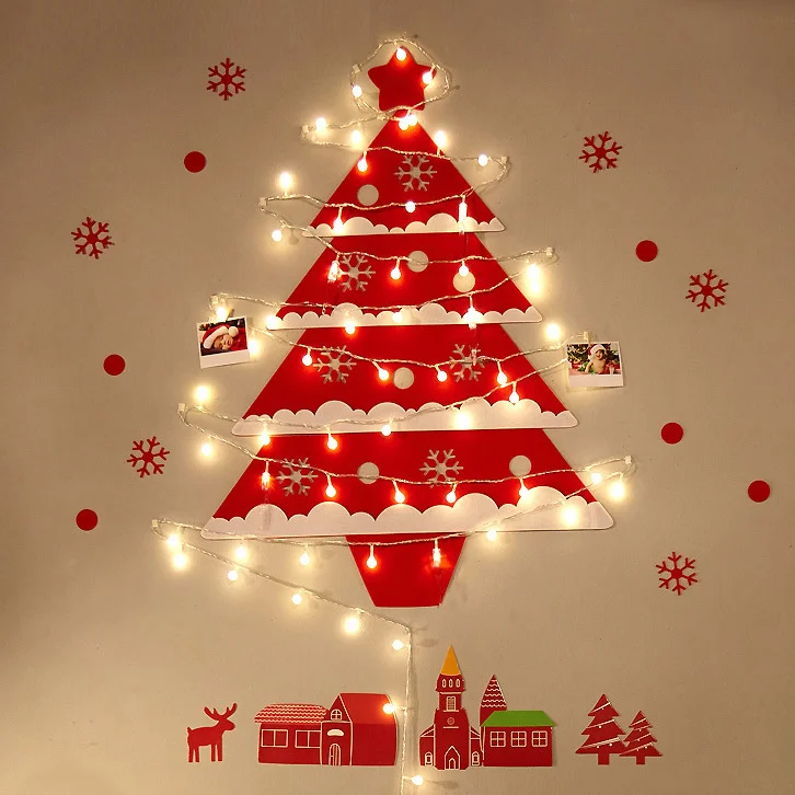 

100cm Christmas Tree With LED Light Felt Wall Sticker Christmas Tree DIY Christmas Wall Home Decoration