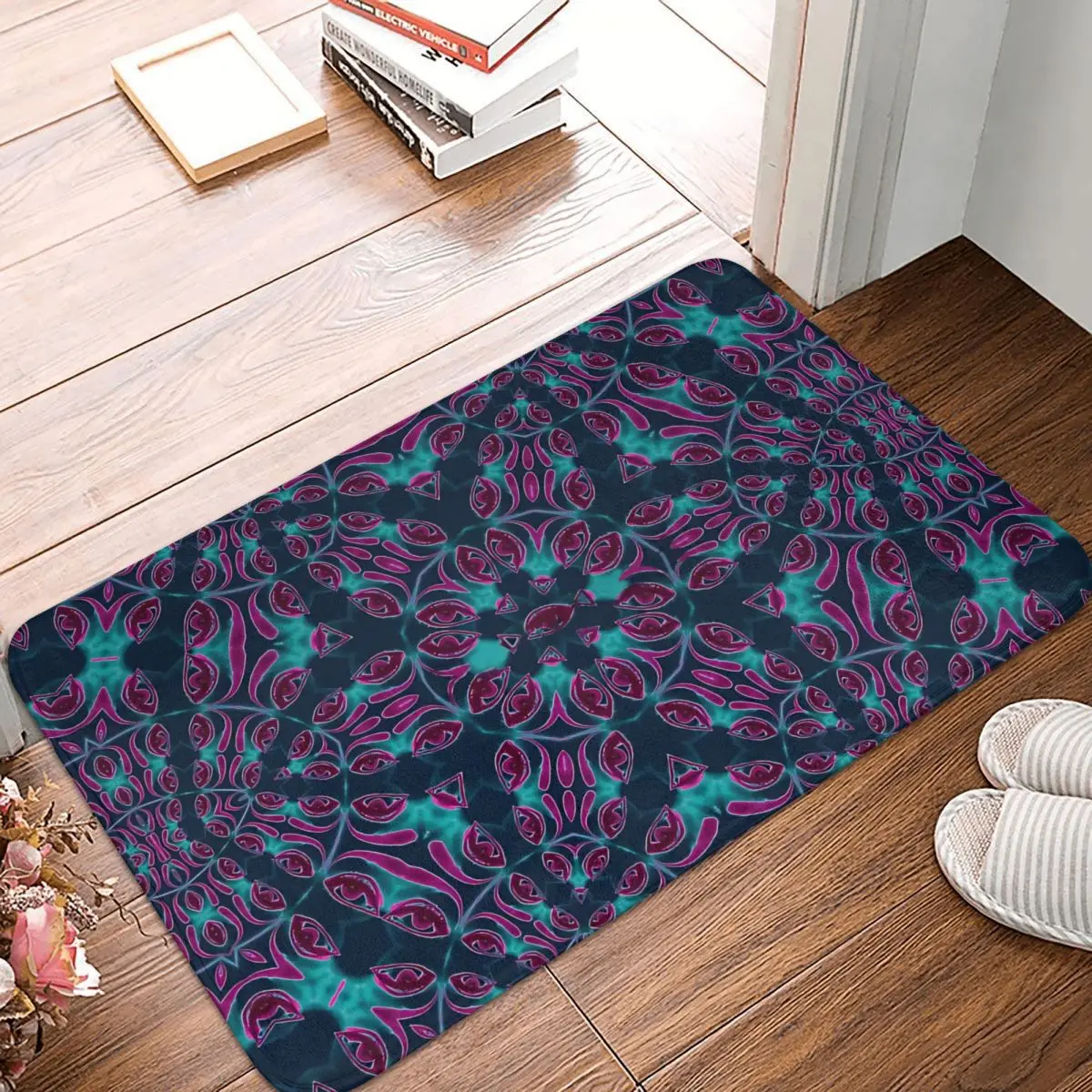 

All Seeing Eyes Purple Teal Fractal Mandala Evil Eye Bedroom Mat Rug Home Doormat Kitchen Carpet Balcony