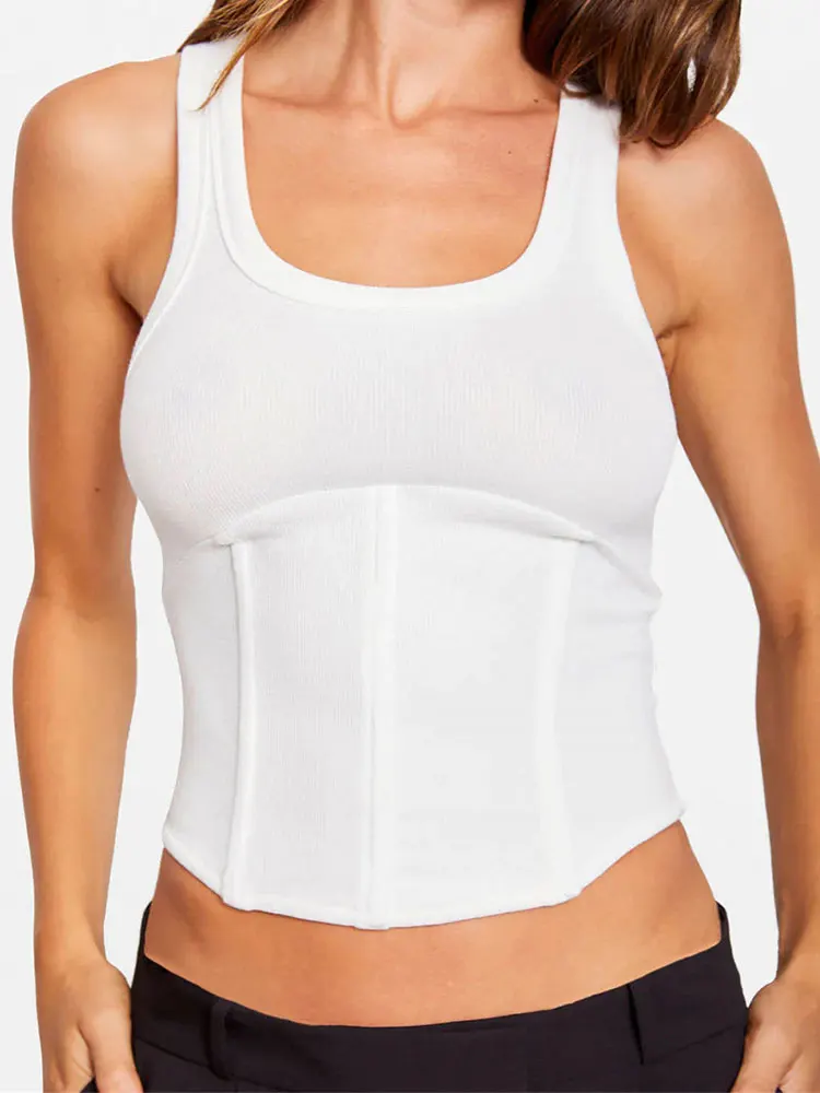 

Майка женская летняя облегающая с U-образным вырезом, без рукавов, с открытой спиной